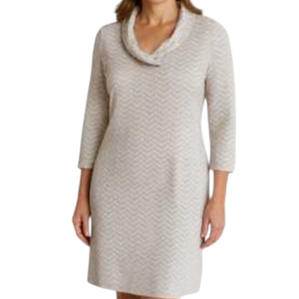 J McLAUGHLIN Durham Shift Dress Catalina Cloth Ruffle Neck Stretch size Small